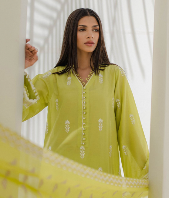 Embroidered Shirt Shalwar Dupatta - Yellow - Lawn Suit - 0281