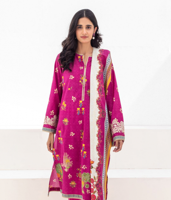 Embroidered Shirt Shalwar Dupatta - Razzmatazz Purple C - Lawn Suit