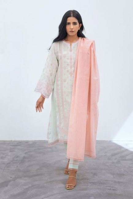 Embroidered Shirt Shalwar Dupatta - Baby Pink - Jacquard Suit