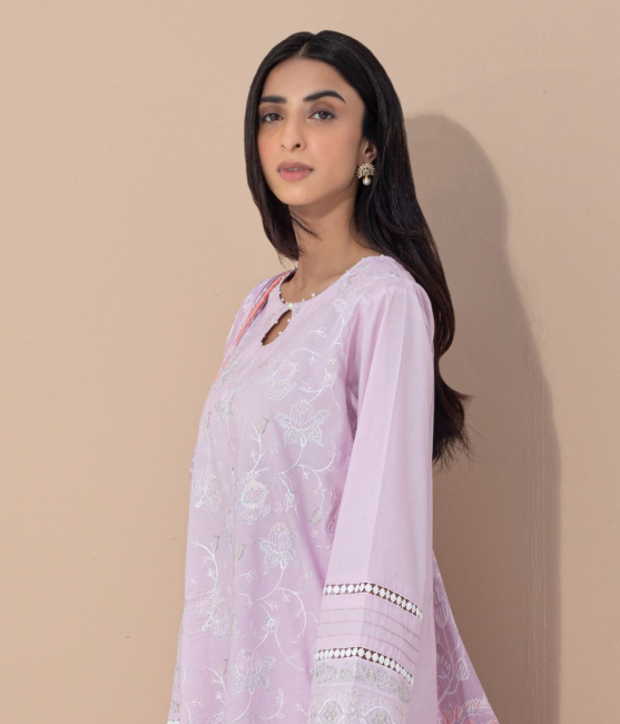 Embroidered Shirt Shalwar Dupatta - Violet - Lawn Suit-0370